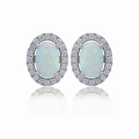Georgini Opal Glow Blackwattle White Opal Earrings - Silver