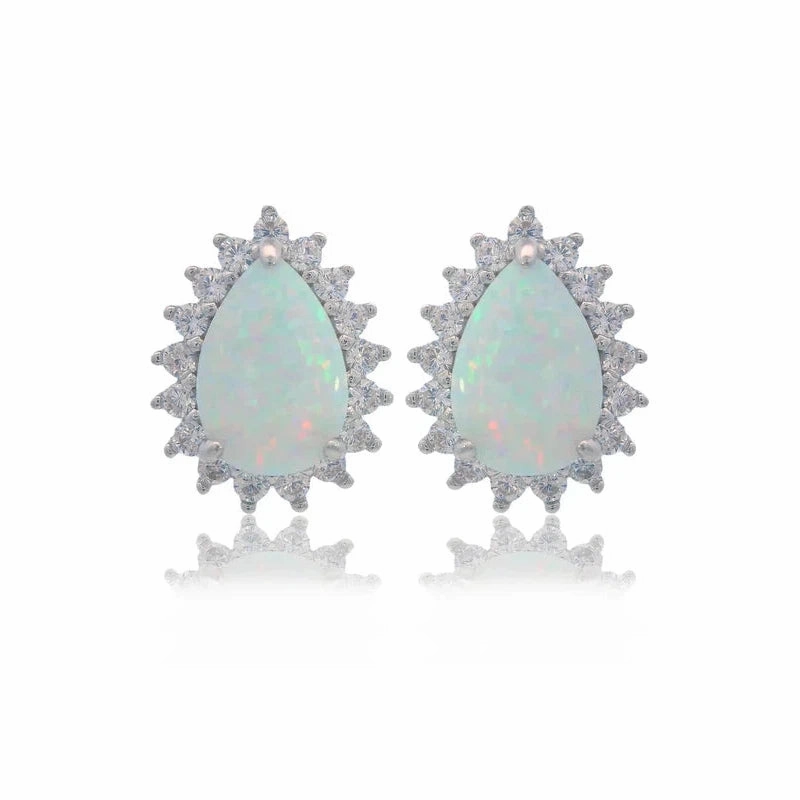 Georgini Opal Glow Rozelle White Opal Earrings - Silver