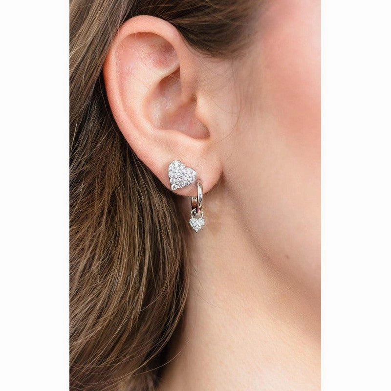Georgini Sweetheart Sparkly Heart Mini Drop Hoops - Silver