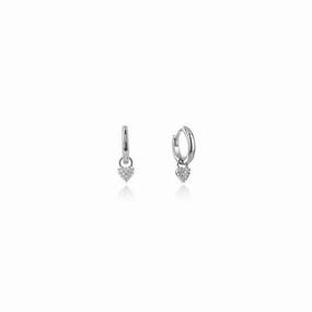 Georgini Sweetheart Sparkly Heart Mini Drop Hoops - Silver