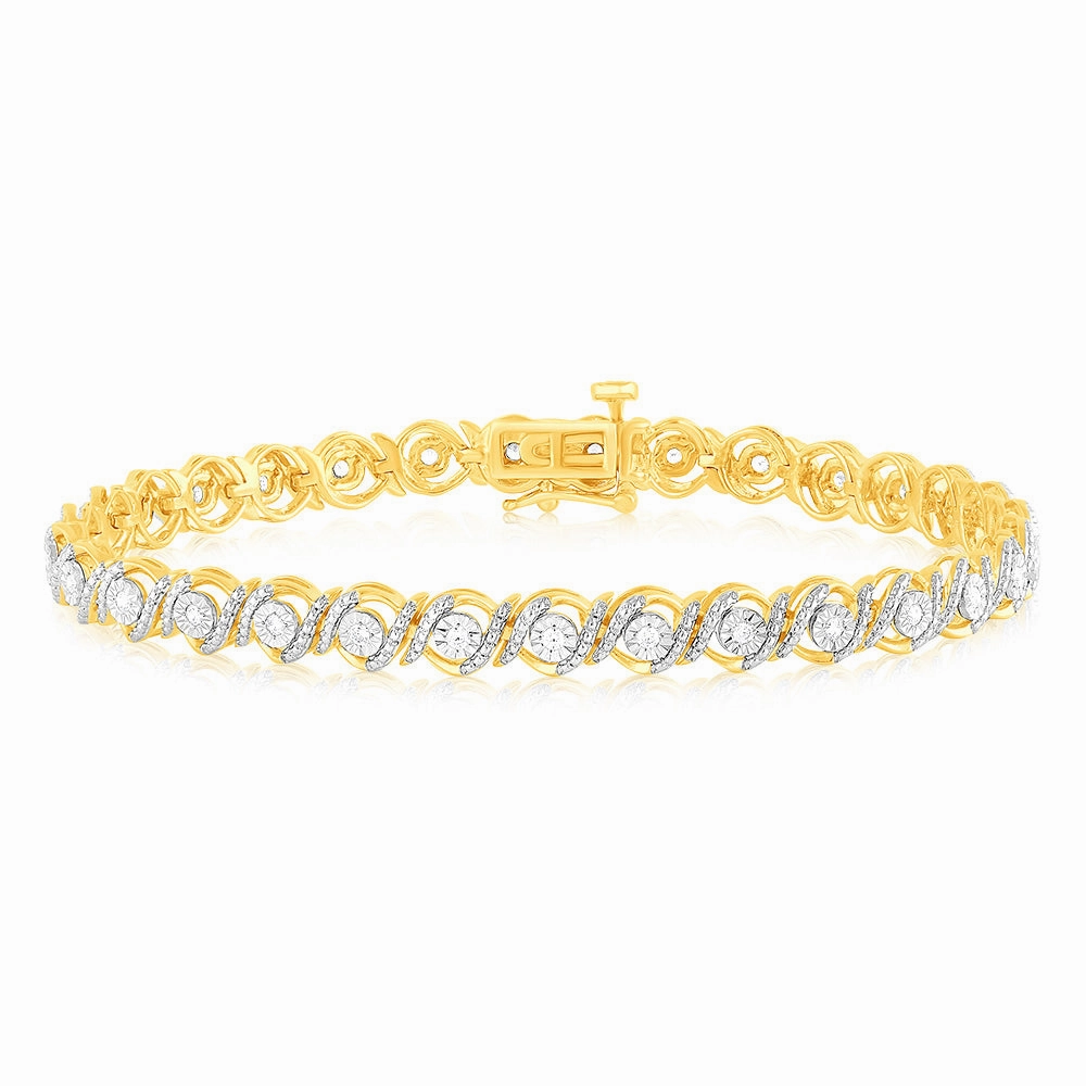 Gold Plated Sterling Silver 0.45 Carat 18cm Diamond Bracelet