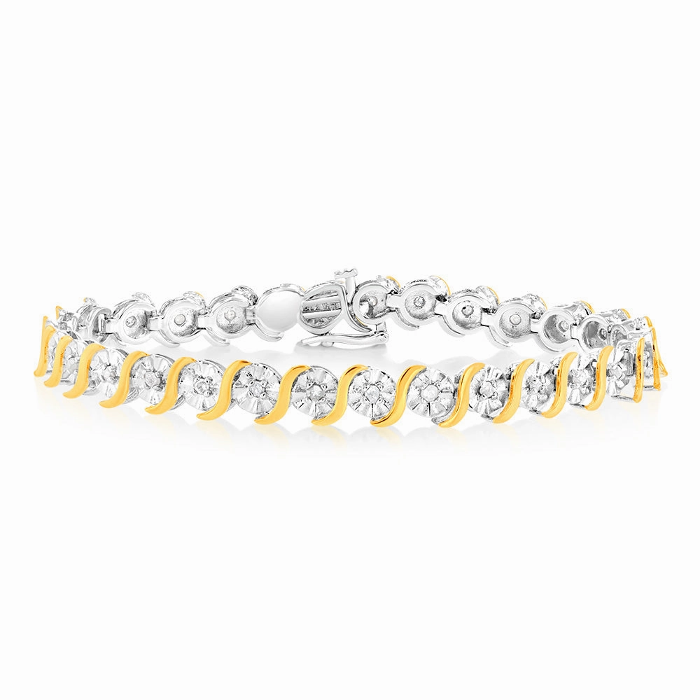 Gold plated Sterling Silver 1 Carat Natural Diamond Bracelet