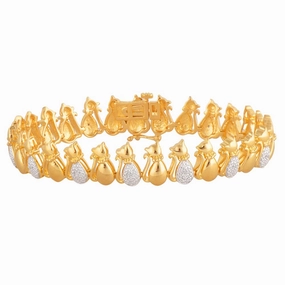 Gold Plated Sterling Silver Diamond Cat 19cm Bracelet