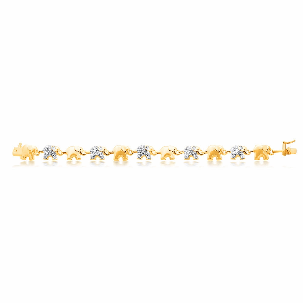 Gold Plated  Sterling Silver Diamond Elephant 19.5cm Bracelet