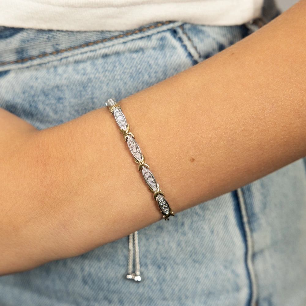 Gold Plated Sterling Silver Diamond Slider Bracelet with 15 Round Brilliant Cut Diamonds