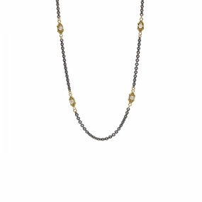 Grey / White Sapphire and Champagne Diamond Scroll Necklace