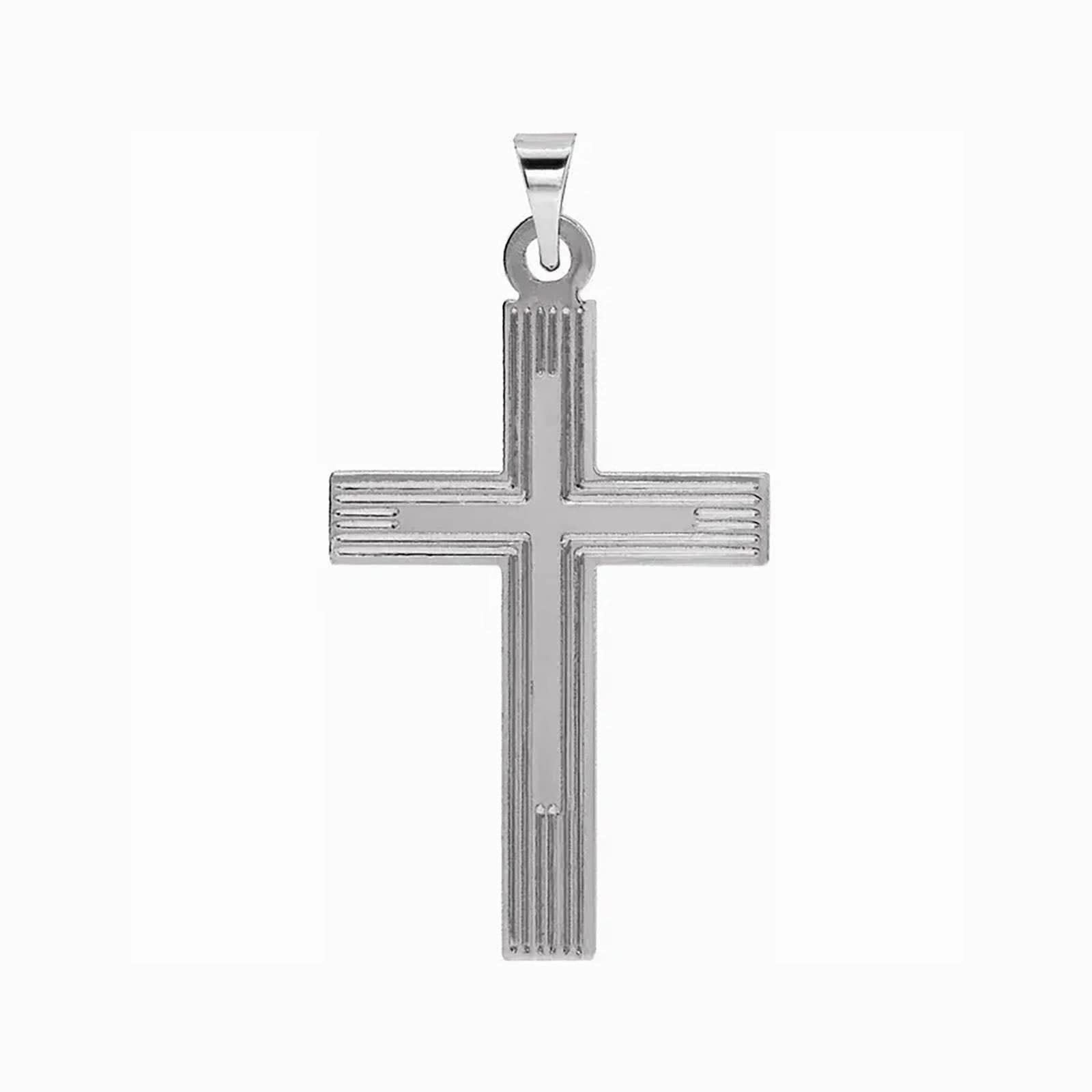 Grooved Cross Pendant in White Gold