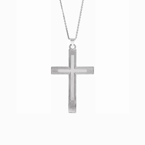 Grooved Cross Pendant in White Gold