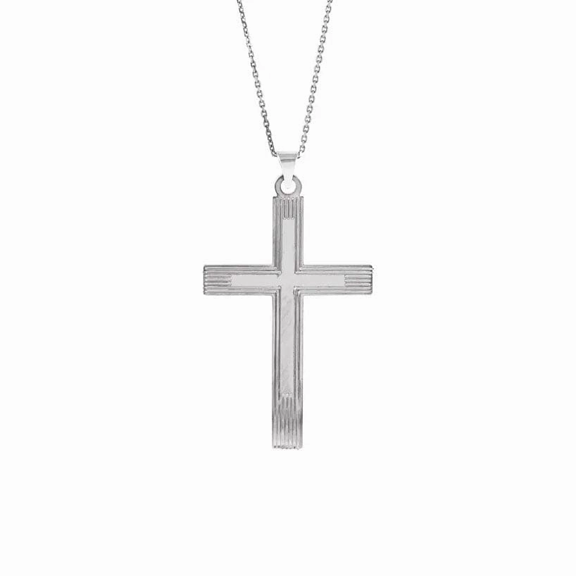 Grooved Cross Pendant in White Gold