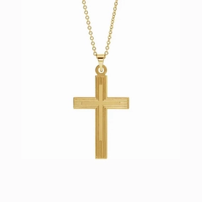 Grooved Cross Pendant in Yellow Gold