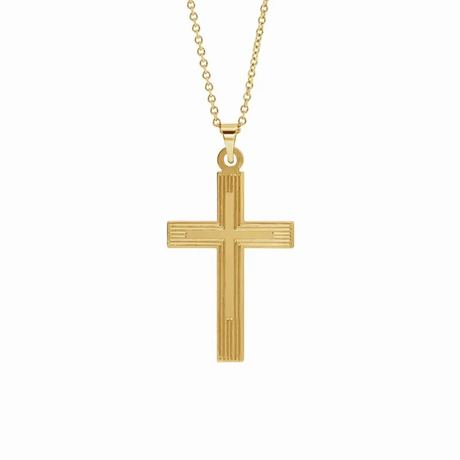 Grooved Cross Pendant in Yellow Gold