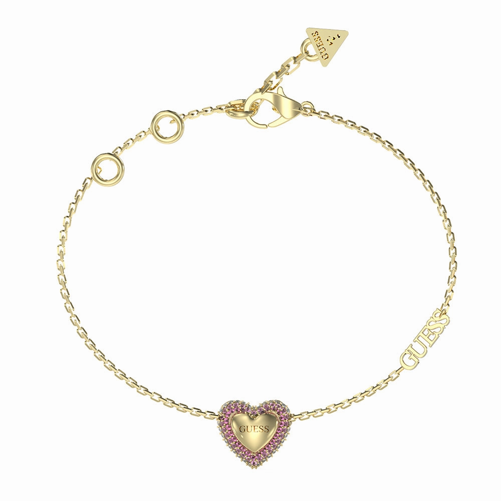 Guess Gold Plated Stainless Steel 13mm Pave Heart Bracelet