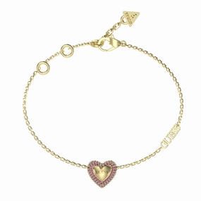 Guess Gold Plated Stainless Steel 13mm Pave Heart Bracelet