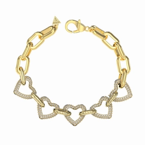 Guess Gold Plated Stainless Steel 15mm Multi Pave Hearts Bracelets