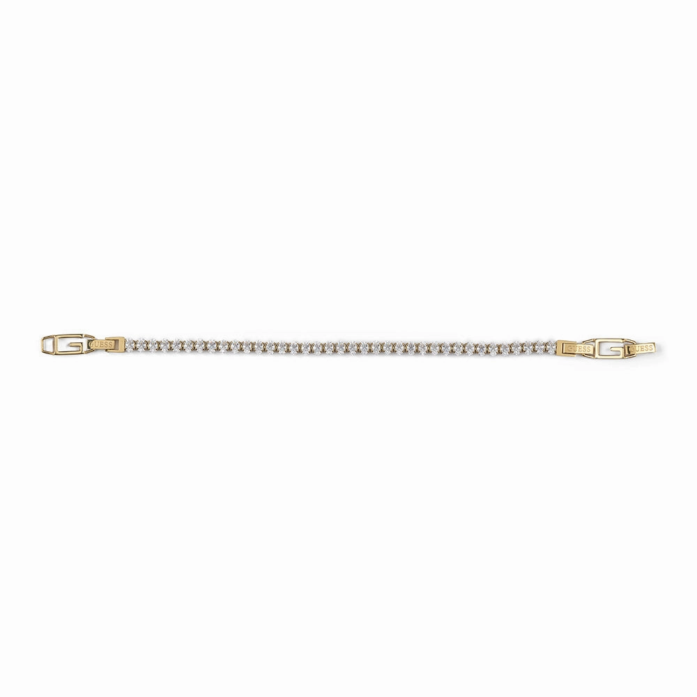 Guess Gold Plated Stainless Steel 5mm G Logo Cubic Zirconia Tennis Bracelet