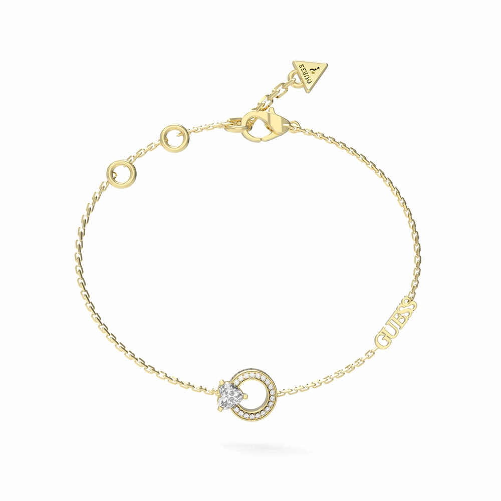 Guess Gold Plated Stainless Steel Heart Crystal Circle Bracelet