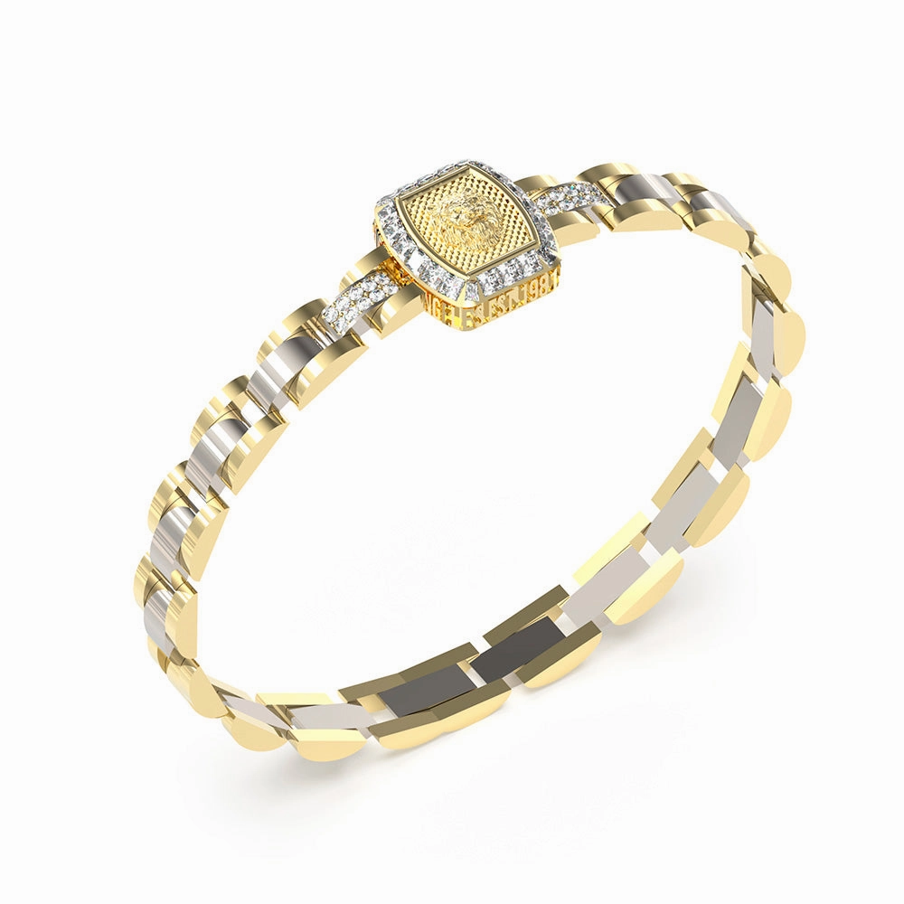 Guess Men's Jewellery Gold Plated Stainless Steel 16mm Lion Crystal Bracelet