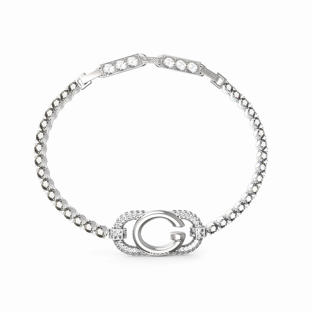 Guess Stainless Steel G Logo And Crystals Tennis Bracelet