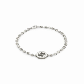 INTERLOCKING BRACELET WITH CHARM - STERLING SILVER