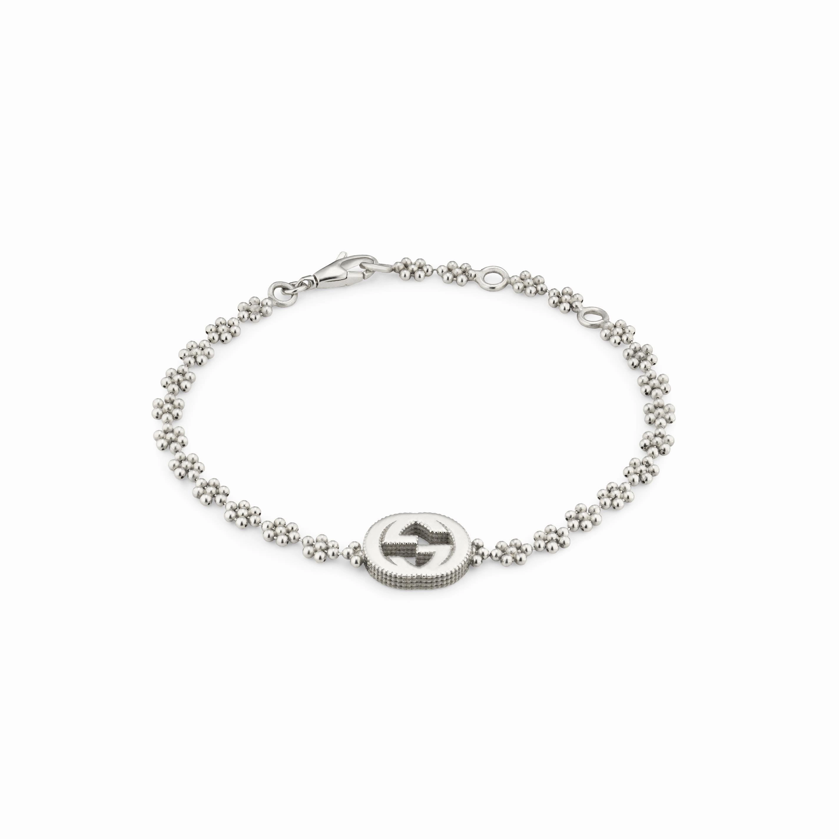 INTERLOCKING BRACELET WITH CHARM - STERLING SILVER