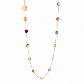 Jaipur Mixed Gemstone Station Necklace in Yellow Gold, 36"