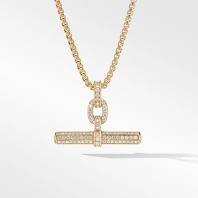 Lexington E/W Barrel Pendant in 18K Yellow Gold with Full Pave Diamonds