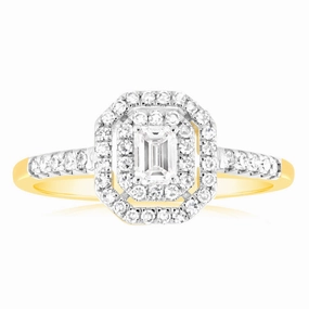 Luminesce Lab Grown 0.35 Carat Diamond Emerald Shaped Ring in 9ct Yellow Gold