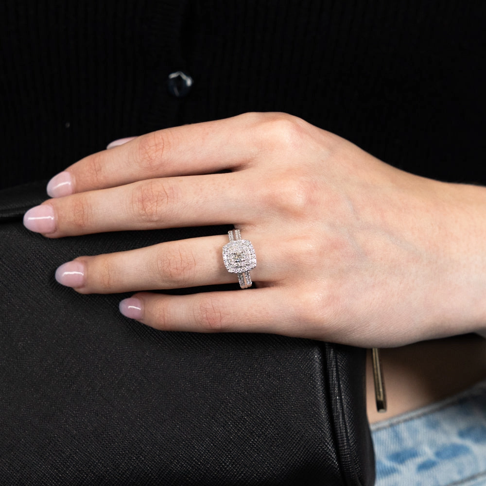 Luminesce Lab Grown 10ct White Gold 3/4 Carat Cushion Shaped Engagement Ring