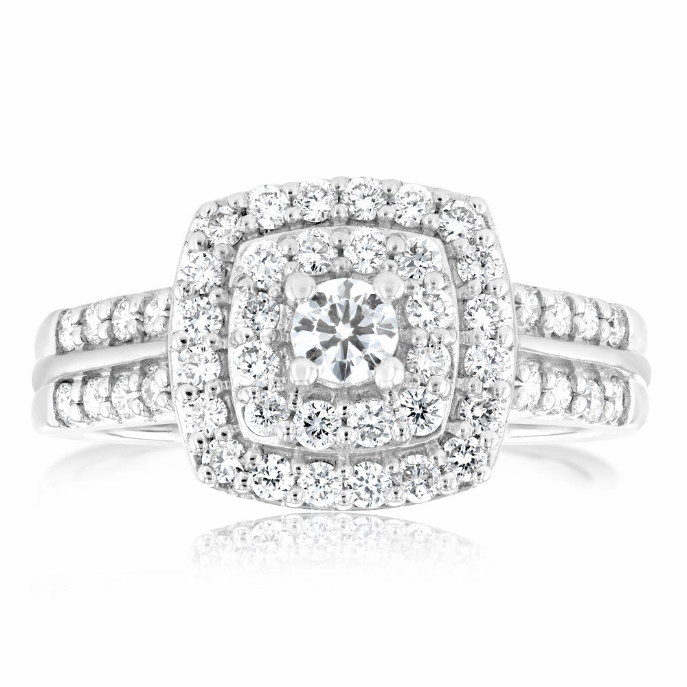 Luminesce Lab Grown 10ct White Gold 3/4 Carat Cushion Shaped Engagement Ring