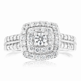Luminesce Lab Grown 10ct White Gold 3/4 Carat Cushion Shaped Engagement Ring