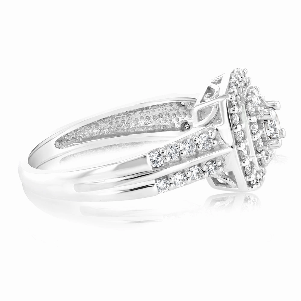 Luminesce Lab Grown 10ct White Gold 3/4 Carat Cushion Shaped Engagement Ring