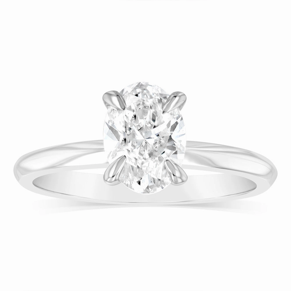 Luminesce Lab Grown 14ct White Gold 1 Carat Certified Oval Solitaire Engagement Ring