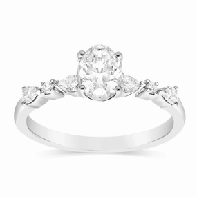 Luminesce Lab Grown 14ct White Gold 1 Carat Diamond Solitaire Fancy Ring with 0.70 Carat Central Oval Diamond