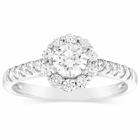 Luminesce Lab Grown 14ct White Gold 1 Carat Diamond Solitaire Fancy Ring with 1/2Carat Central Bril Cut