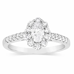 Luminesce Lab Grown 14ct White Gold 1 Carat Diamond Solitaire Fancy Ring with 1/2Carat Central Oval Cut