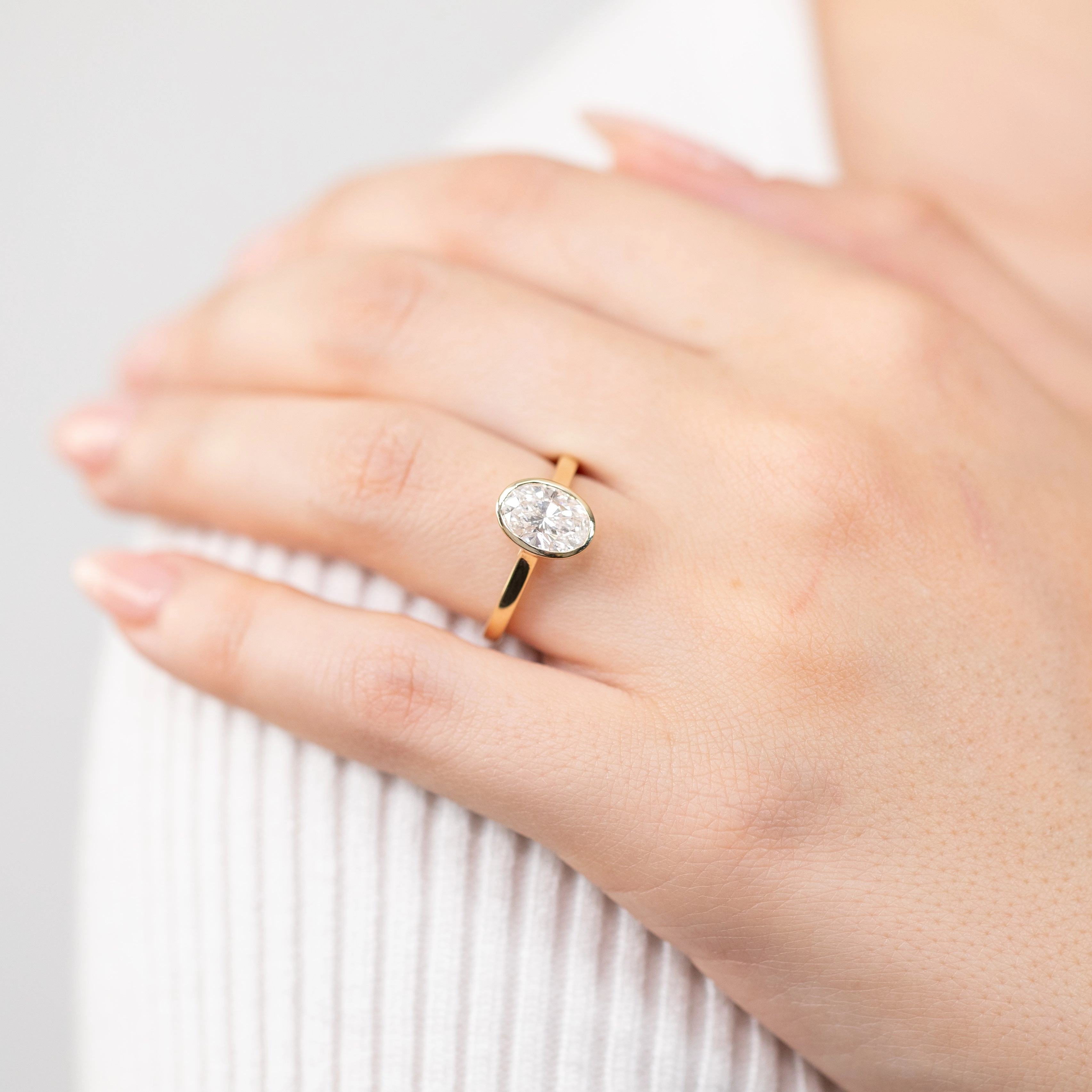 Luminesce Lab Grown 14ct Yellow Gold 1.5Carat Oval Cut Diamond Ring in Bezel Set