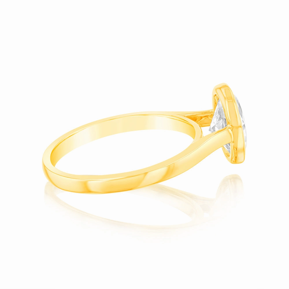 Luminesce Lab Grown 14ct Yellow Gold 1.5Carat Oval Cut Diamond Ring in Bezel Set