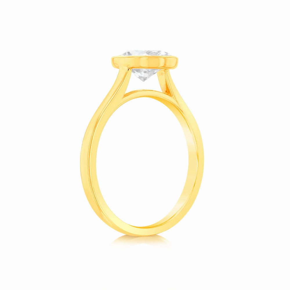 Luminesce Lab Grown 14ct Yellow Gold 1.5Carat Oval Cut Diamond Ring in Bezel Set