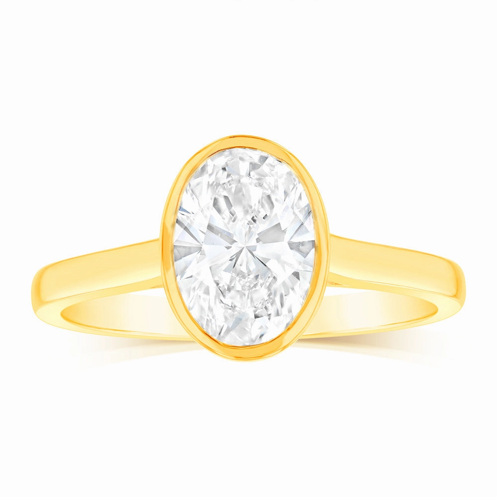 Luminesce Lab Grown 14ct Yellow Gold 1.5Carat Oval Cut Diamond Ring in Bezel Set