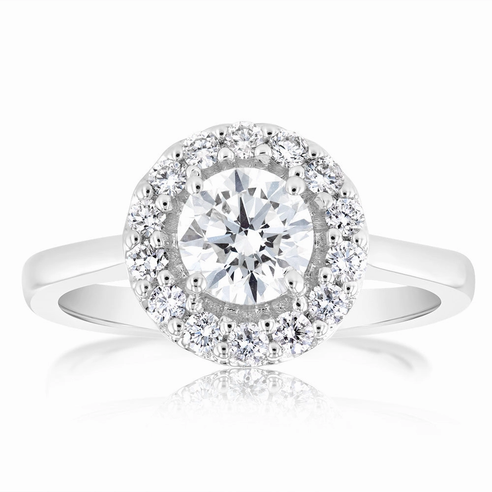 Luminesce Lab Grown 18ct White Gold 1 Carat Diamond Brilliant Halo Engagement Ring