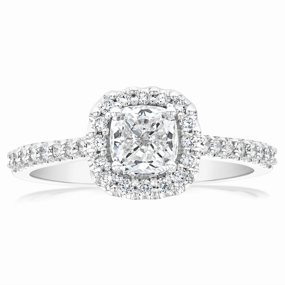 Luminesce Lab Grown 18ct White Gold 1 Carat Diamond Cushion Halo Ring