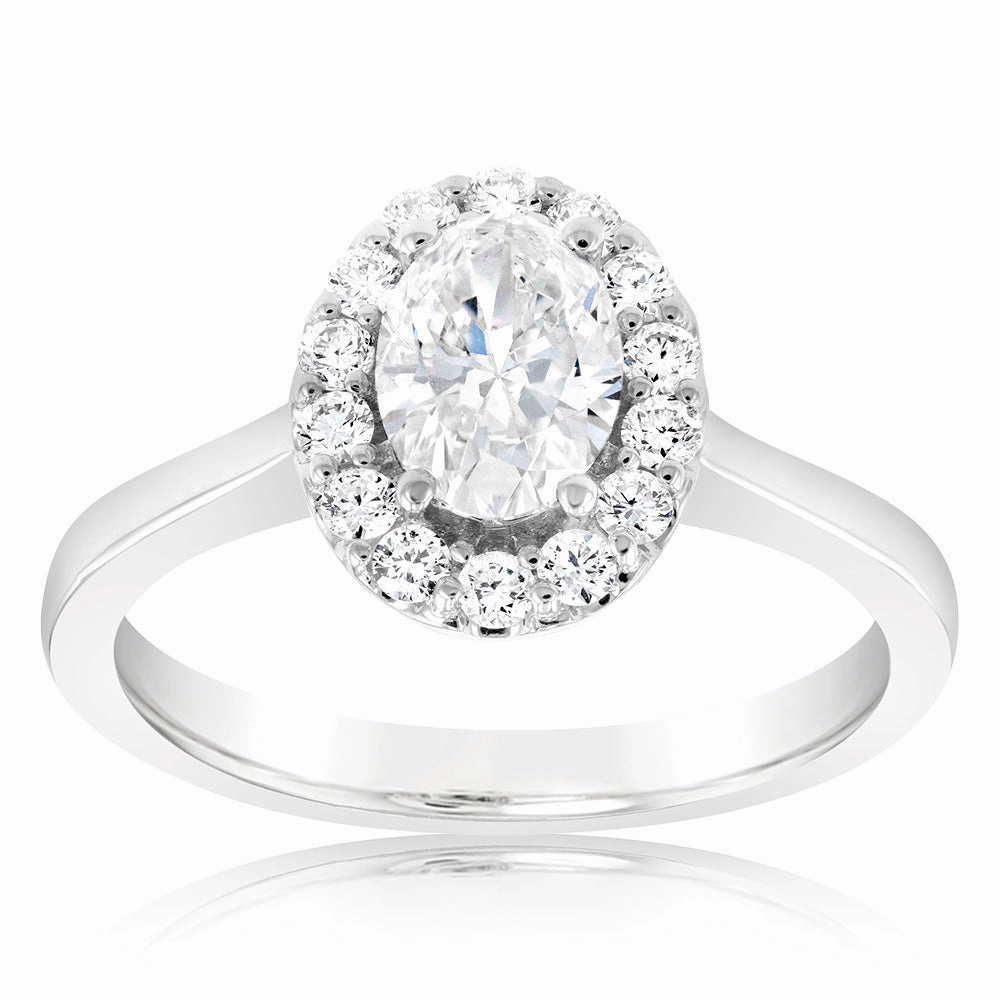 Luminesce Lab Grown 18ct White Gold 1 Carat Diamond Oval Halo Ring