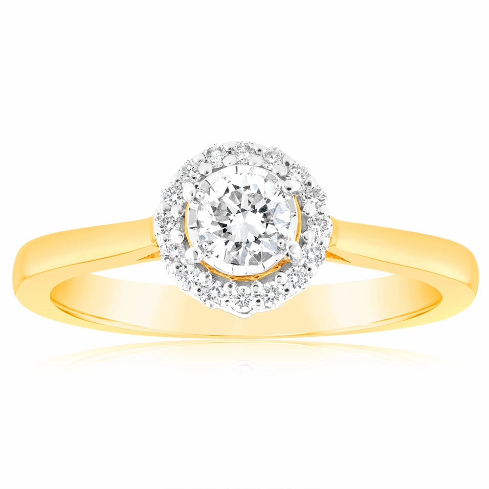 Luminesce Lab Grown 18ct Yellow Gold 0.30 Carat Diamond Solitaire Ring with Centre Diamond 0.25 Carat