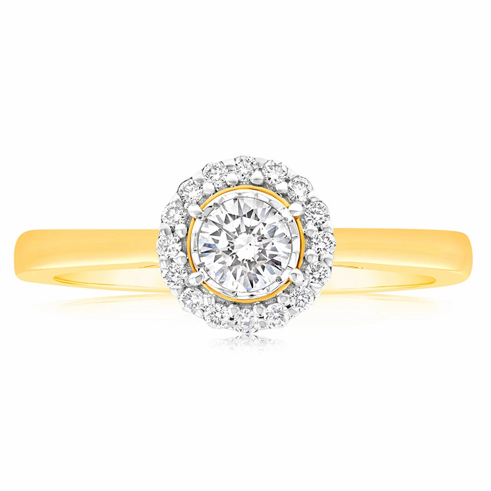 Luminesce Lab Grown 18ct Yellow Gold 0.30 Carat Diamond Solitaire Ring with Centre Diamond 0.25 Carat
