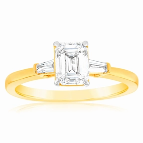 Luminesce Lab Grown 18ct Yellow Gold 1.1 Carat Emerald Diamond Engagement Ring