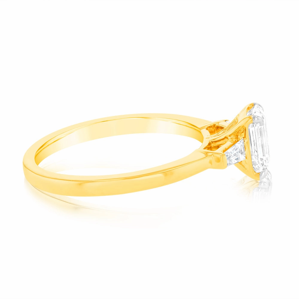Luminesce Lab Grown 18ct Yellow Gold 1.1 Carat Emerald Diamond Engagement Ring