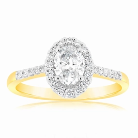 Luminesce Lab Grown 18ct Yellow Gold 1 Carat Diamond Oval Halo Ring