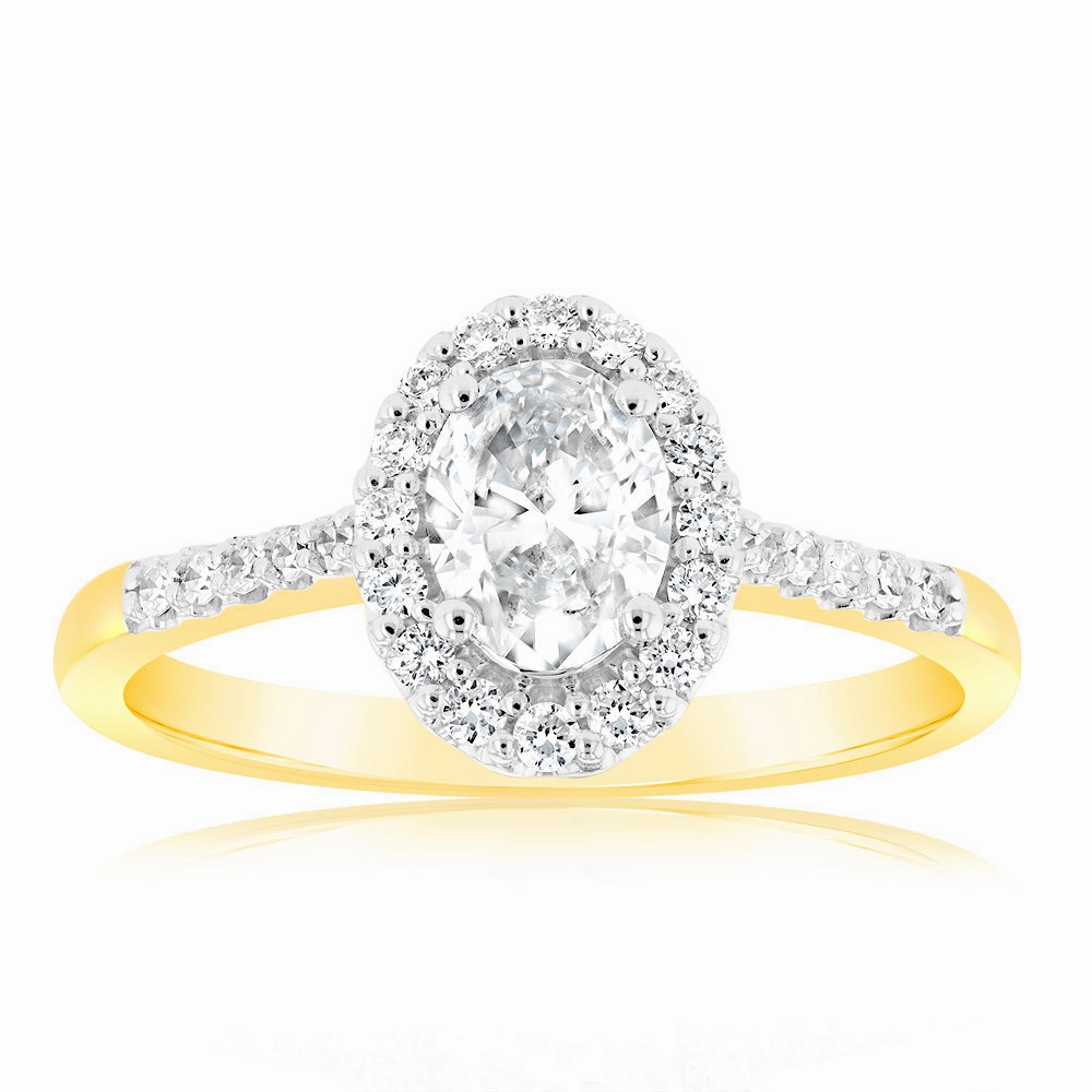 Luminesce Lab Grown 18ct Yellow Gold 1 Carat Diamond Oval Halo Ring