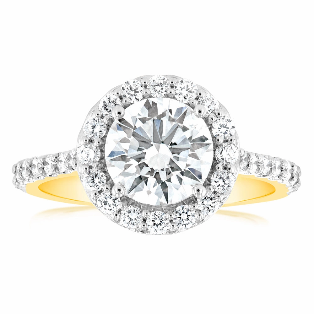Luminesce Lab Grown 18ct Yellow Gold 2 Carat TW 1.5 Carat Certified Diamond Engagement Ring