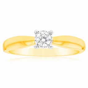 Luminesce Lab Grown 1/10 Carat Diamond 4 Claw Ring in 9ct Yellow Gold